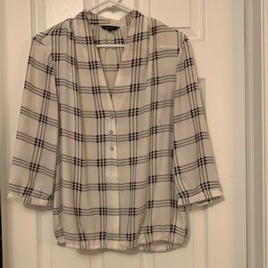 RW&CO - White Plaid Elastic Waist Blouse - Size M